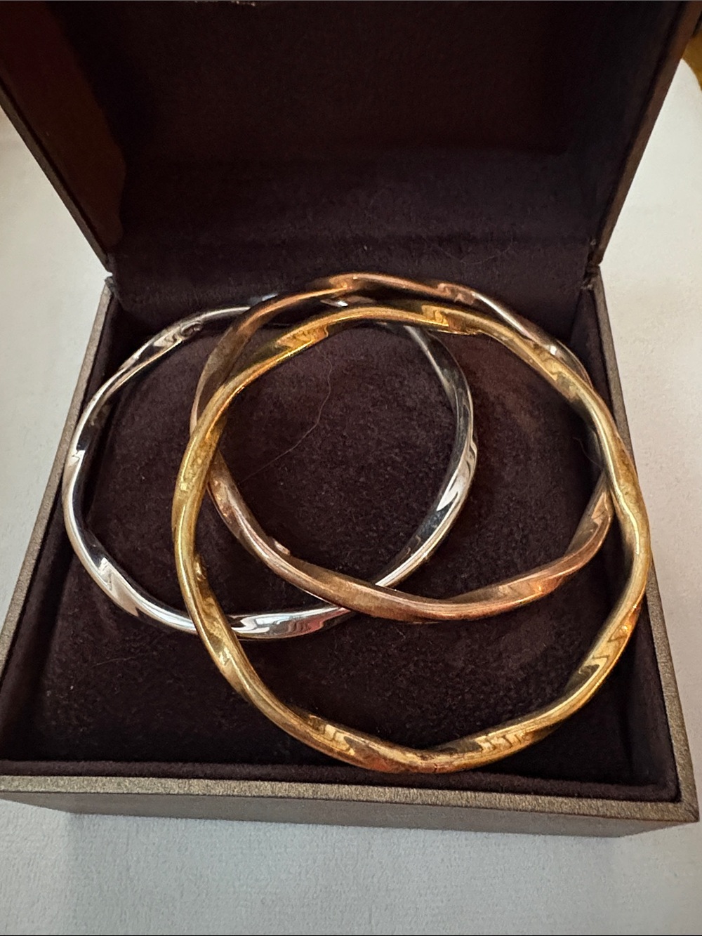 Three-Tone Twisted Bangle Bracelet Set - Gold & Silver& Rose Gold